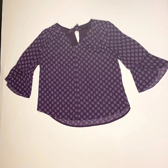 41 Hawthorn Purple Geometric Floral Blouse Top Polyester & Spandex Medium Petite - Picture 2 of 10